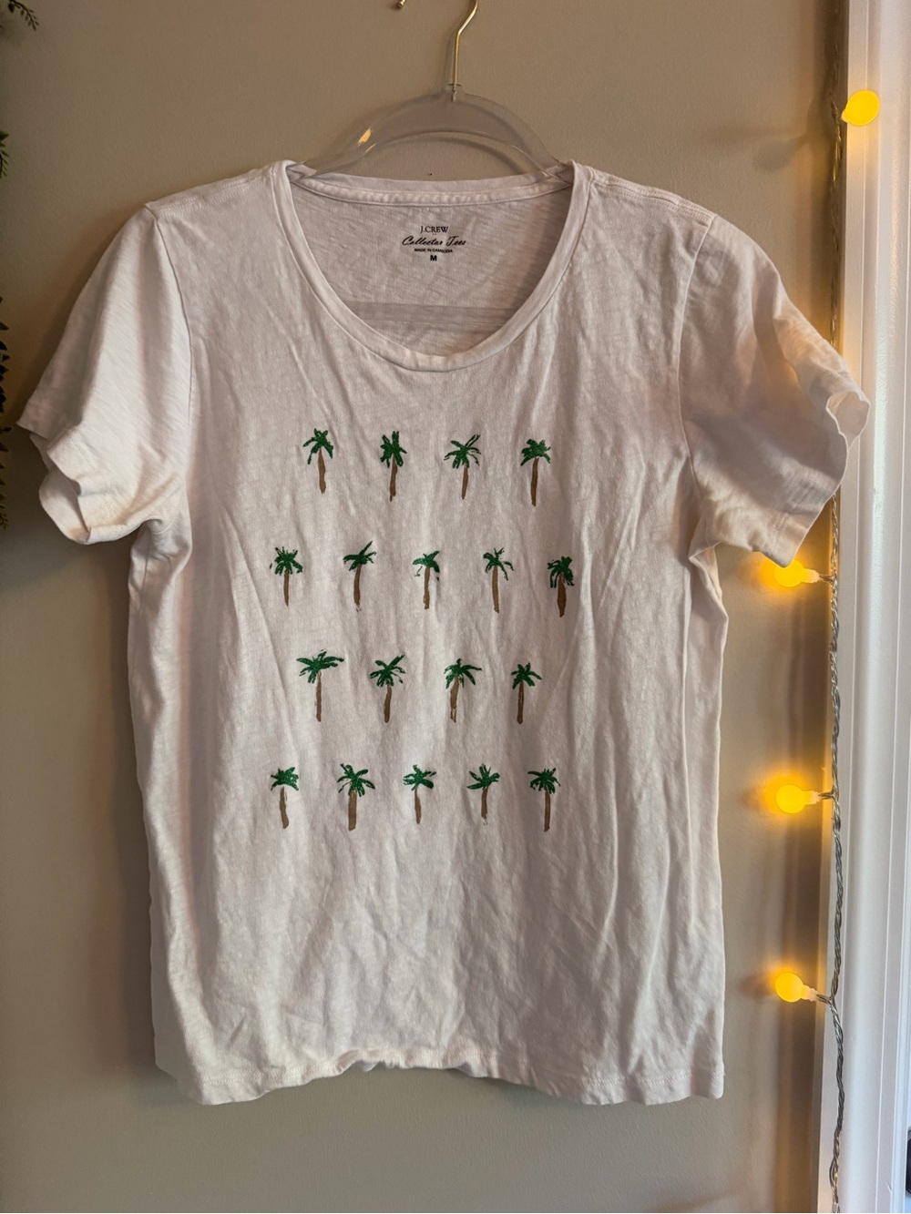 J. Crew White Tee with Green Palm Tree Embroidery